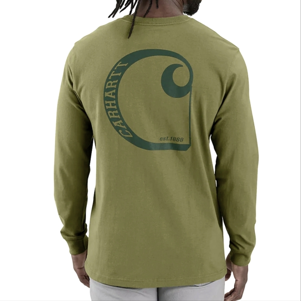 Carhartt Money Green Sage Long Sleeve Pocket Tee With Back Logo Size XL - Picture 9 of 16